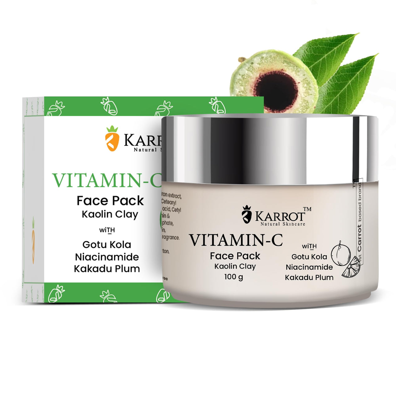 Karrot Natural Skincare Vitamin C Face Mask for Glowing Skin, Facial Cream Pack for Dark Spots and Uneven Tone, Contains Kakadu Plum and Hyaluronic Acid, For Women and Men, All Skin Types, 100gms