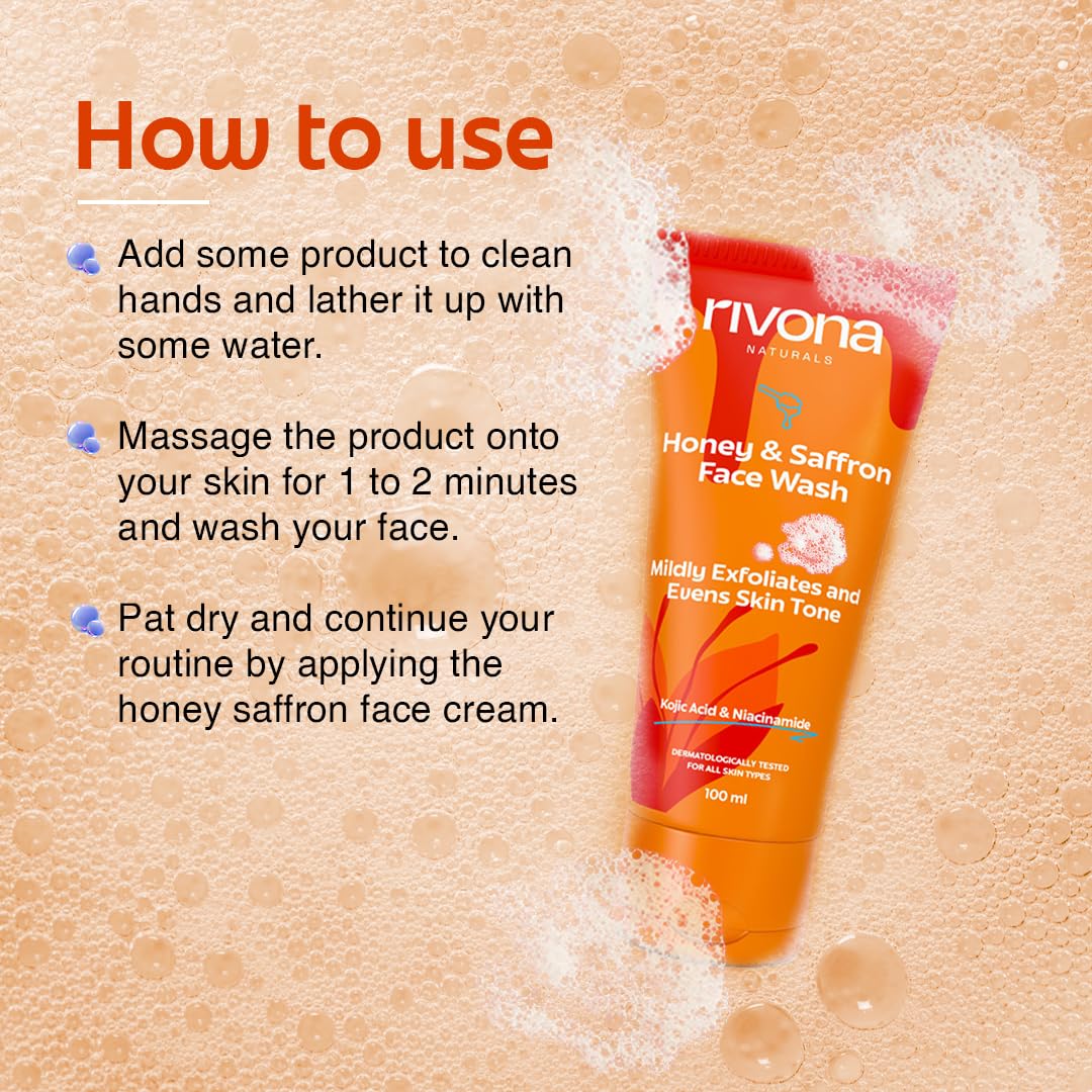Rivona Naturals Honey & Saffron Face Wash (100 ml) + Honey & Saffron Face Cream (50 gm) Combo For Healthy, Fresh and Glowing Skin