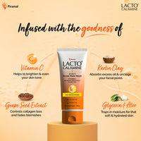 Lacto Calamine 3-in-1 Vitamin C Face Scrub-Mask-Wash for Skin Brightening Effect | 100ml x 1 | Multi-action Vitamin C Face Wash, Face Scrub, Face Mask with Kaolin Clay, Grape Seed Extract & Aloe Vera