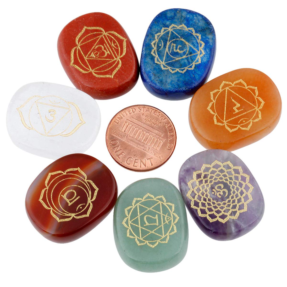 mookaitedecor Healing Crystals Set,7 Chakra Palm Stones & Crystal Selenite Wand Wire Wrapped Tumbled Chip Stone Kits for Reiki,Balancing 7 Chakra Palm Stones+3.1"-3.3" 7 Chakra Selenite Wand