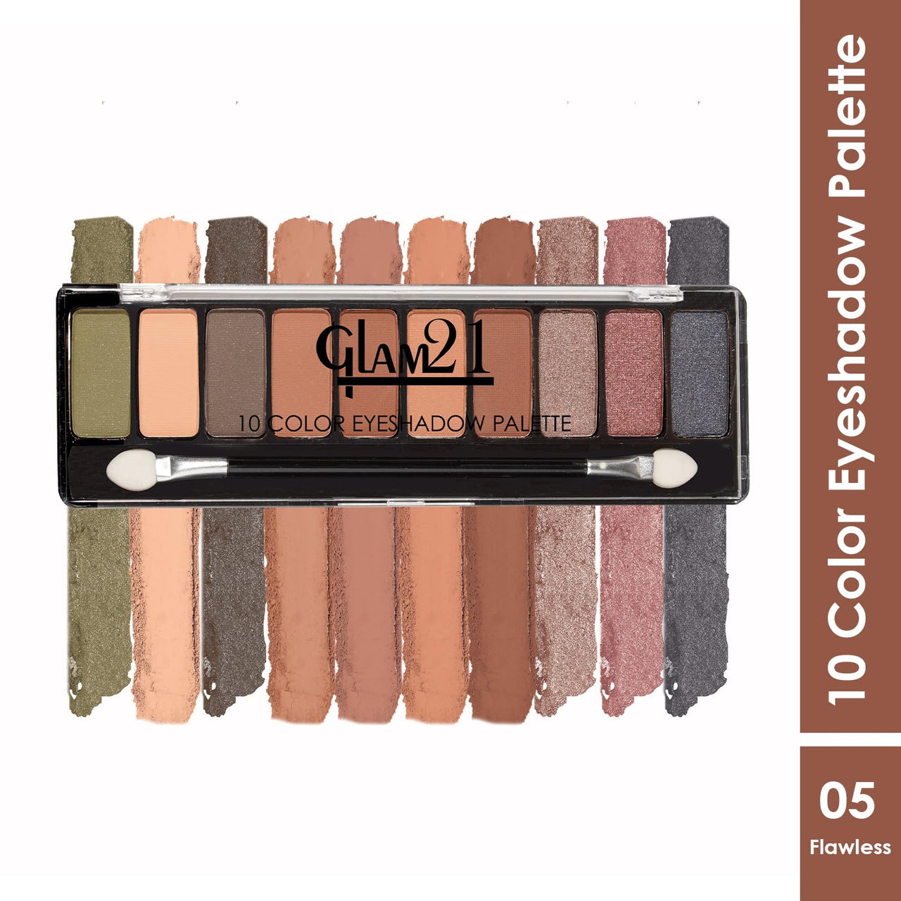 Glam21 Flawless 10 Color Eyeshadow Palette |Long-Lasting | Smudge Free | Long Wearing And Easily Blendable Eye Makeup Palette Matte, Shimmery And Metallic Finish