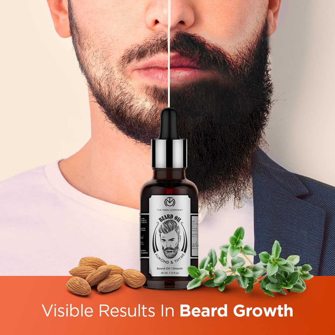 The Man Company Beard Oil for Growing Beard Faster with Almond & Thyme, 100% NATURAL, Best Beard Growth Oil for Men, Nourishes & Strengthens Uneven Patchy Beard - 30ML