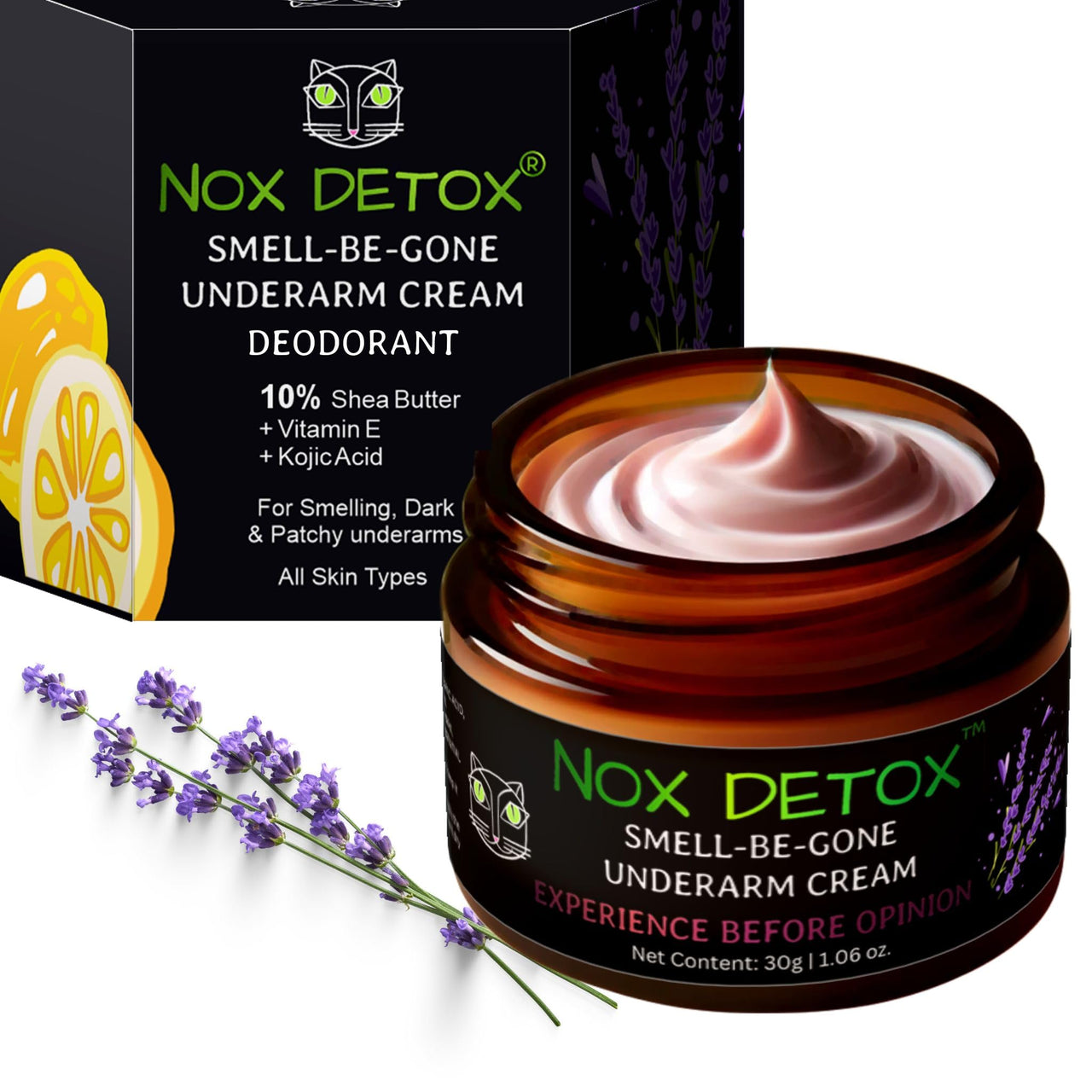 NOX DETOX Underarm Cream | Deodorant for Men & Women with Vitamin E & Kojic Acid | Controls Odour 24+ Hrs | Cleans Dark Underarms | No Aluminium | All Skin Type + Sensitive Skin | Natural & Vegan