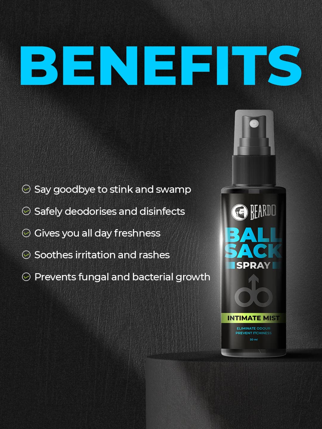 Beardo Ball Sack Spray For Men, 50ml | Intimate Care Spray for Fresh, Clean and Dry Balls | Intimate Hygiene Body Spray for Men; Prevents Odor, itch | Strictly for men Gift for men
