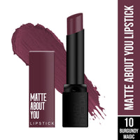 Hilary Rhoda Matte About You Lipstick | Long Lasting & Highly Pigmented Lipstick | Glides Smoothly | Matte Finish | One Stroke Application | Cruelty-Free & Vegan - 3g (Burgundy Magic - Shade 10)
