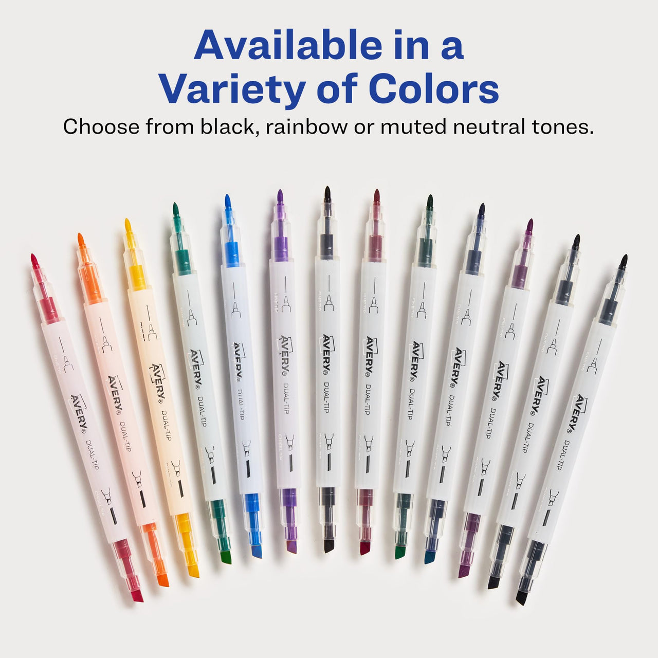 AVERY Dual Tip Markers, Fine Tip Marker and Chisel Tip Marker, Quick-Drying Water-Based Markers, Rainbow Assortment, Ideal Planner Markers and Journal Markers, 6-Pack (25004)