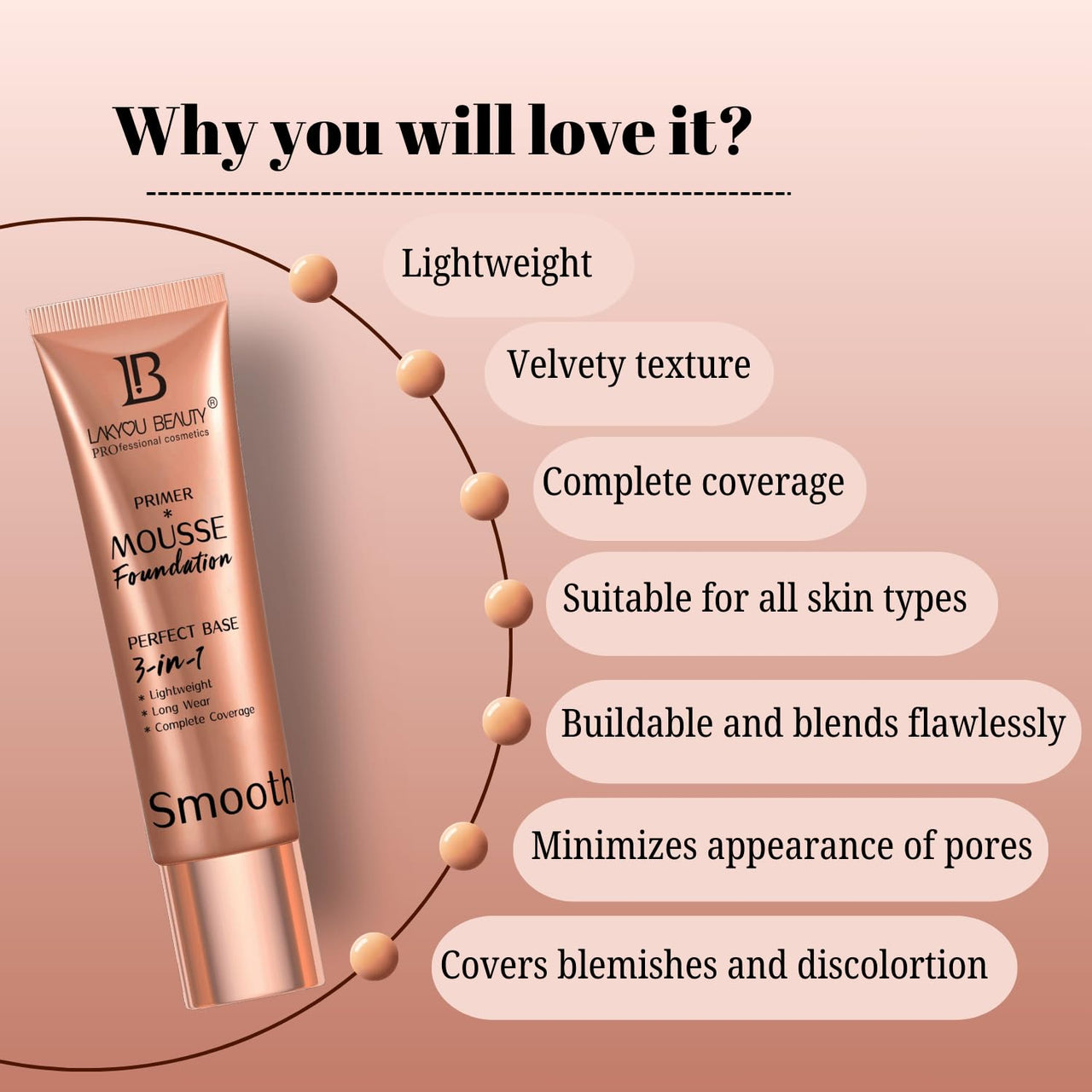 Lakyou Beauty Mousse Primer Foundation | 3in1 Perfect Base | Lightweight | Long Wear | 30ml (02(Soft Ivory), 30ml)