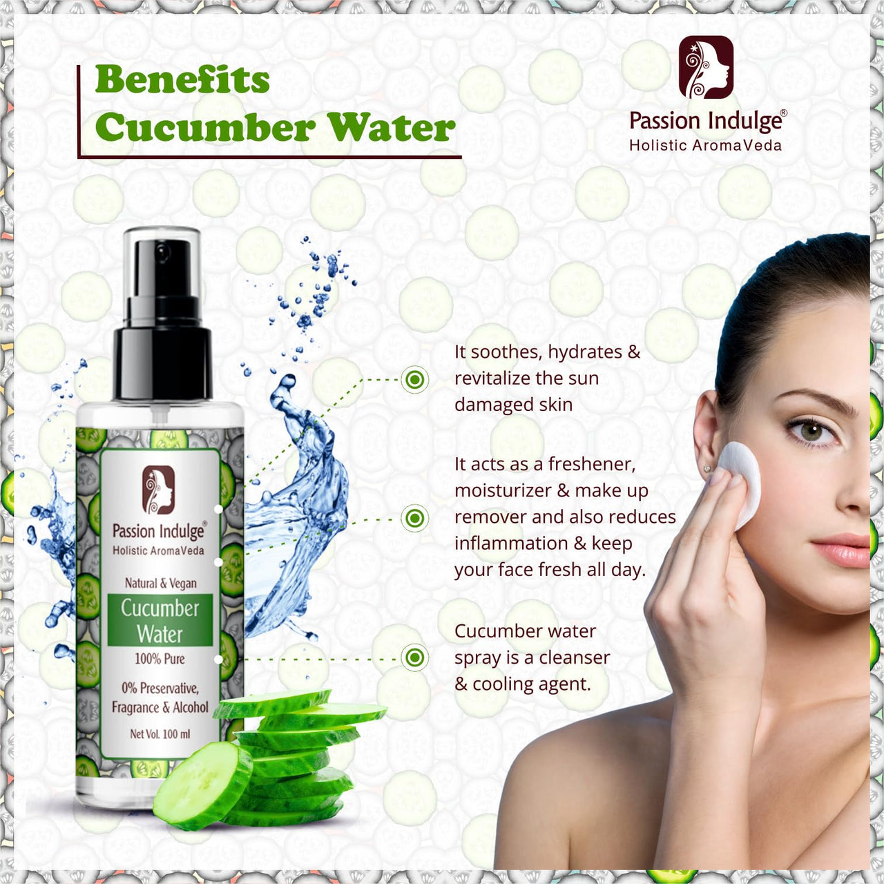 Passion Indulge Cucumber Water Skin Toner | Makeup Remover 100ml | Acne Removal & Reduce Skin Inflammation | Suitable For All Skin Type | BUY 1 GET 1 FREE