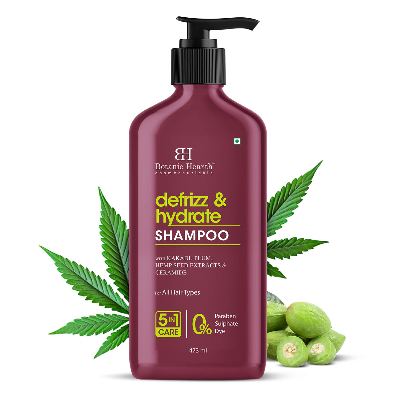 Botanic Hearth Defrizz & Hydrate Shampoo with Ceramides & Hemp Seed Oil | Intense Hydration & Frizz Control | Locks in Moisture & Boosts Shine |Formula | Sulfate & Paraben Free,