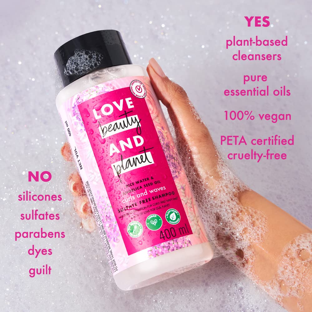 Love Beauty And Planet Rice Water & Angelica Seed Oil Silicone-Free Curl & Waves Shampoo|| No Parabens|| No Sulfates|| Angelica Essential Oil|| 400ml