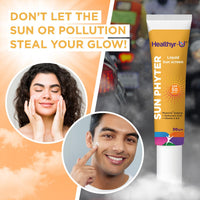 Healthyr-U Sun Phyter Liquid Sunscreen | Broad Spectrum UV Protection with SPF 50 PA+++ | Pollution Protection With Phytovie® Defense | With Vitamin C, Vitamin E & Hyaluronic Acid | Lightweight, No White Cast | For All Skin Types | For Women & Men | 30g