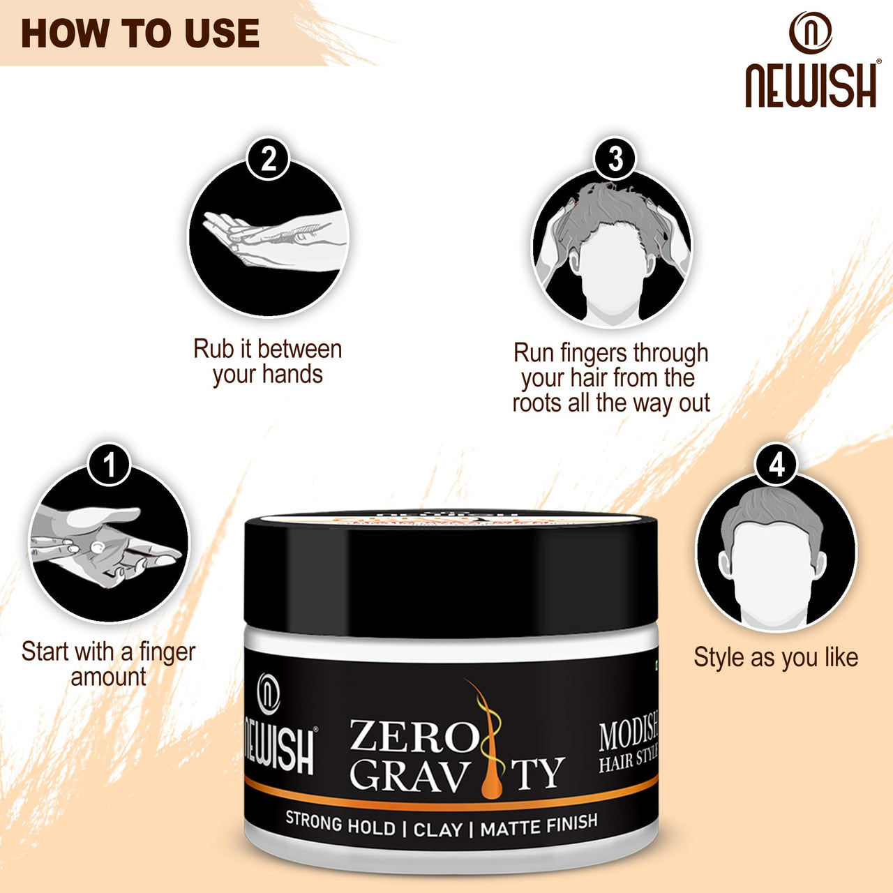 Newish Zero Gravity Hair Wax for Men | 100 gm | Strong Hold, Matte Finish, Long-Lasting | Hair Styling Wax for All Hair Types
