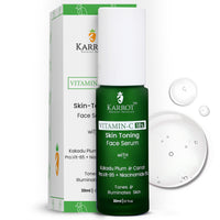 Karrot Natural Skincare Vitamin C Face Serum, 18% Concentration, Reduces Dark Spots, Improves Tone, Boosts Brightness, Contains Niacinamide, Green Tea, For Men and Women, All Skin Types, 30ml
