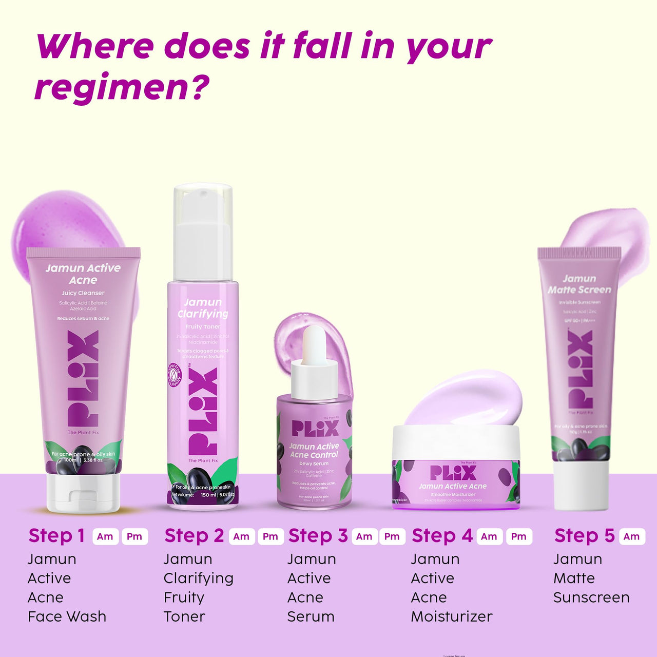 The Plant Fix Plix Jamun Active Acne Range With Cleanser, 2% Salicylic Acid Serum, Smoothie Moisturizer, & Toner l Reduces Active Acne l Detoxifies The Skin l Soothes Redness l All Skin Types