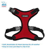 Voyager Step-in Lock Dog Harness w Reflective Dog Leash Combo Set with Neoprene Handle 5ft - Supports Small, Medium and Large Breed Puppies/Cats by Best Pet Supplies - Red/Black Trim, L