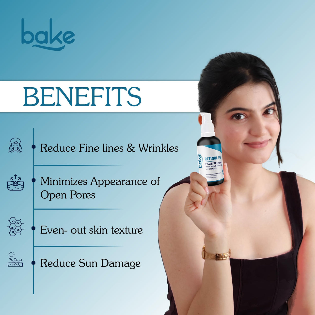 BAKE 1% Retinol Face Serum with Multi Peptides for Anti Aging,Reduces Fine Lines & Wrinkles | Advanced Strength Serum | 30ml