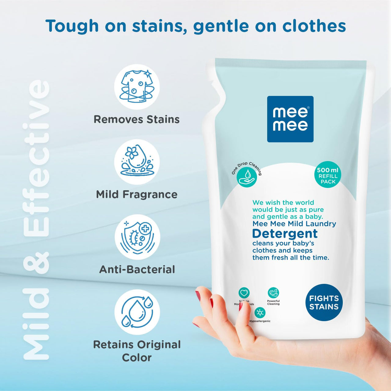Mee Mee Baby Liquid Detergent 500 ml | Ph balanced, Free from Harsh Chemicals, Safe for mother's hands & baby's skin | Anti-Bacterial, Removes Stains & Odor with One Drop, Hypoallergenic