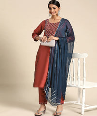 LookMark Womens Art Silk Kurta and Pant Set with Dupatta