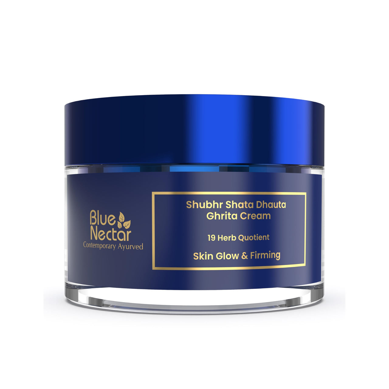 Blue Nectar Shata Dhauta Ghrita Face Cream for Women | 100 Times Washed Ghee Lightweight Face Moisturizer for Women | Truly Natural Face Cream for Skin Firming & Glowing Skin (19 Herbs, 50g)