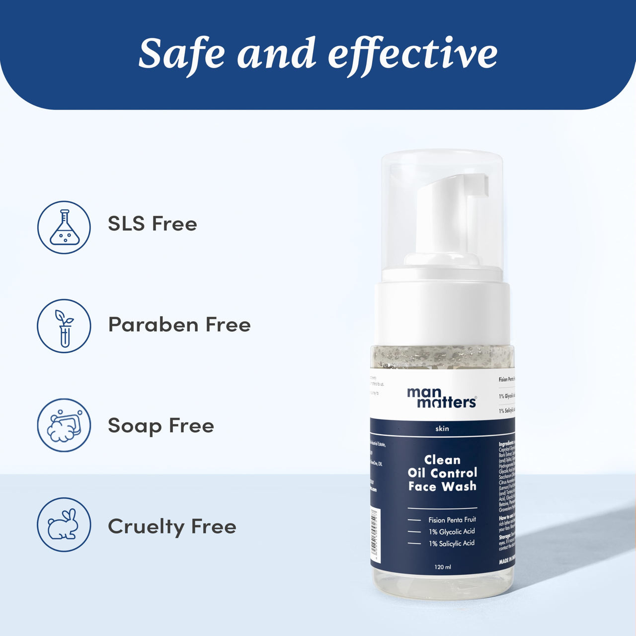 Man Matters 1% Salicylic Acid Oil Control Face & Beard Wash For Men| Fights Acne, & Beard Dandruff| 1% Glycolic Acid | Reduces Excess Oil and Exfoliates Skin Gently | 120 ml