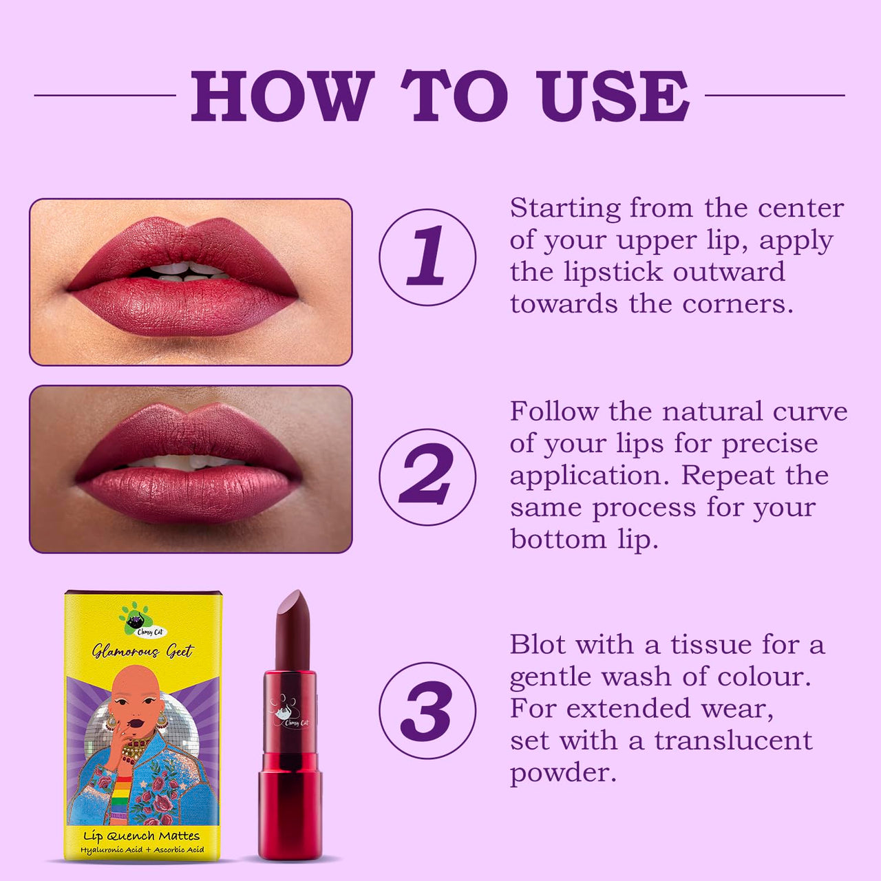 Clumsy Cat Glamorous Geet Matte Lipstick – Wine Shade | Long Lasting, Waterproof, Smudge-Proof & Non-Sticky | Burgundy Wine Lipstick for Women & Dusky Skin | Bold Daily Use Lip Color for Office, Party & College