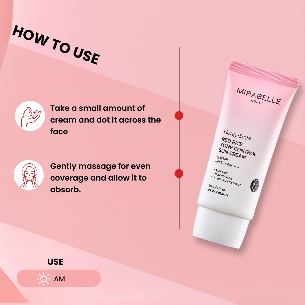 Mirabelle Korea Hong Ssal Red Rice Tone Control Sun Cream SPF 50+ PA++++ | Lightweight & Hydrating | No White Cast | In-Vivo Tested | Korean Skincare | For Men & Women | For All Skin Types | 50g