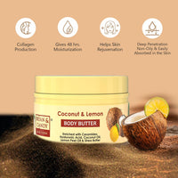 BRYAN & CANDY Coconut & Lemon Body Butter |Ph5.5 Skin Friendly | 72hrs Moisturization | 100% Vegan