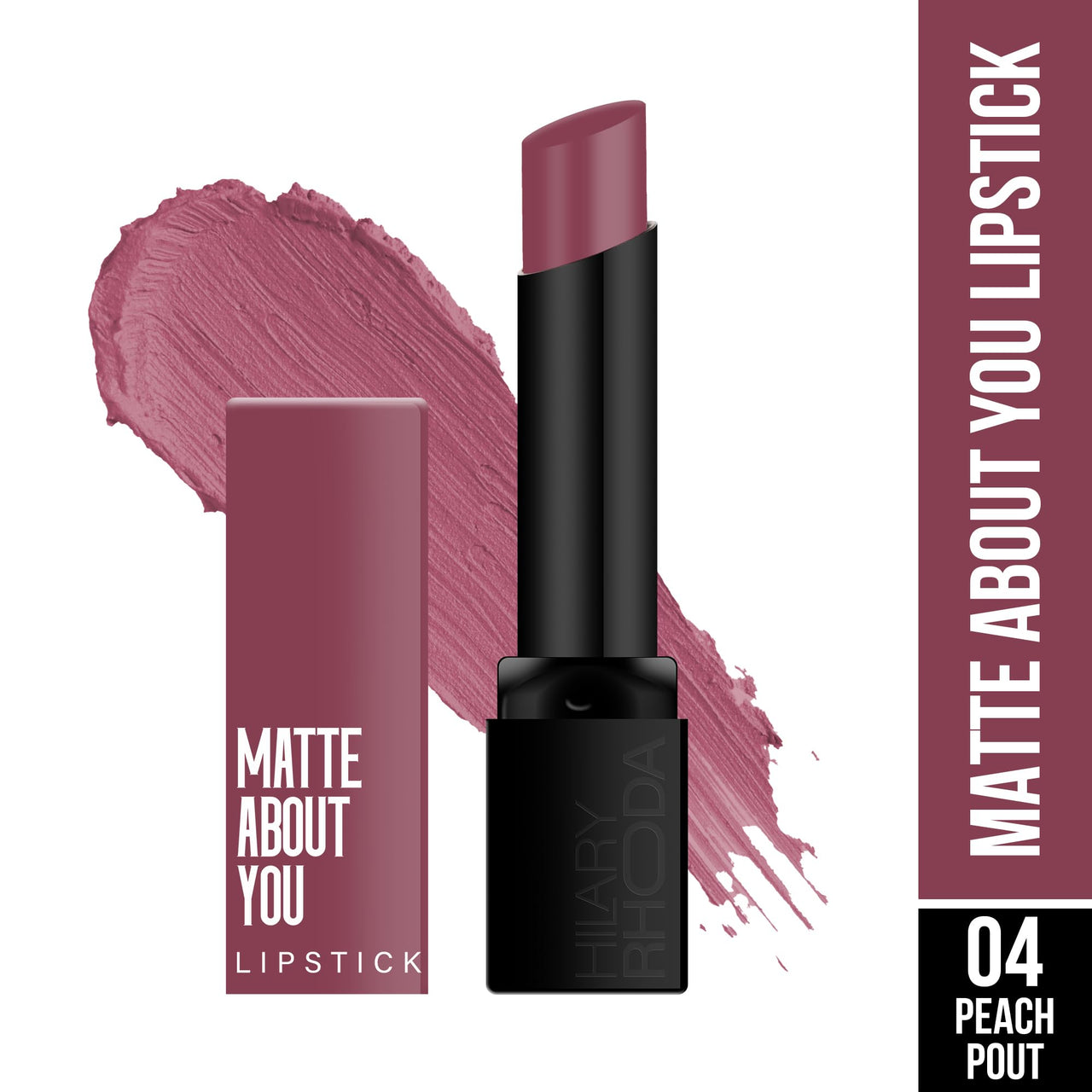 Hilary Rhoda Matte About You Lipstick | Long Lasting & Highly Pigmented Lipstick | Glides Smoothly | Matte Finish | One Stroke Application | Cruelty-Free & Vegan - 3g (Peach Pout - Shade 04)
