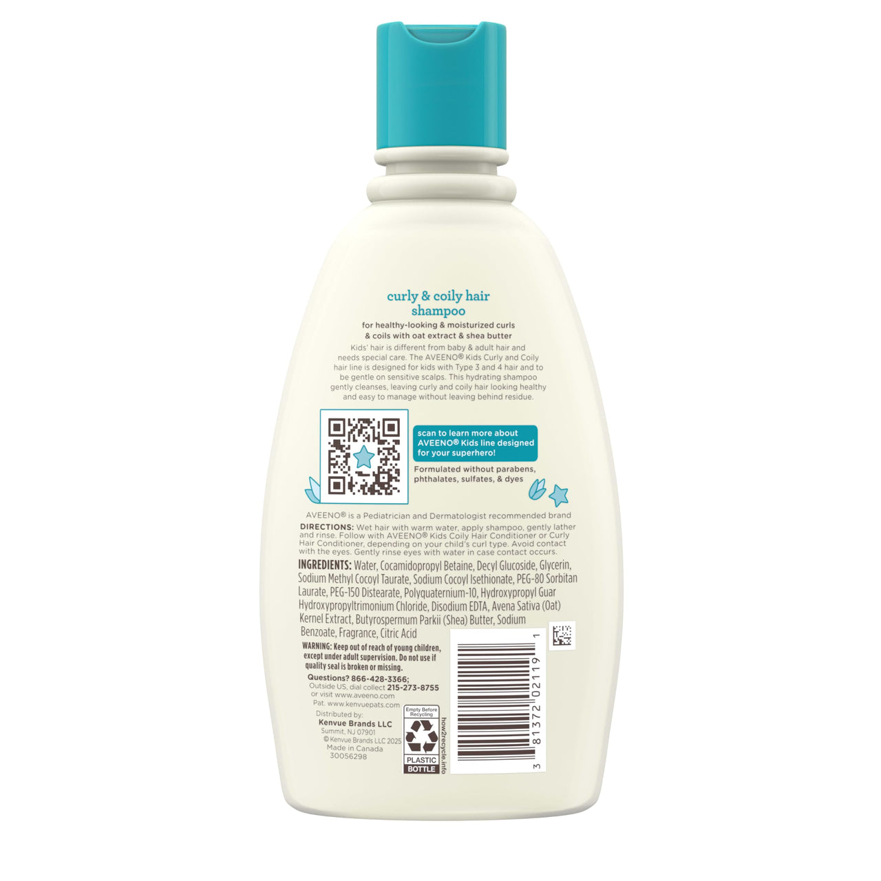 Aveeno Baby Kids Curly Hair Shampoo With Oat Extract & Shea Butter 12 Fl Oz, 1 Count