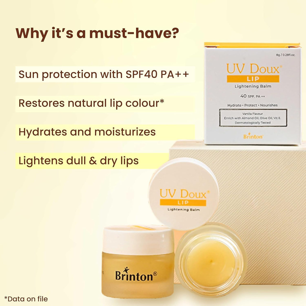 Brinton LIP Balm 8gm and Brinton UvDoux Sunscreen Lotion with SPF 30 in Oil Free Formula| Light Weight & Non Greasy Sunscreen|Protection against UVA/UVB Rays| For All Skin Types- 50 ML