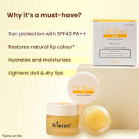 Brinton LIP Balm 8gm and Brinton UvDoux Sunscreen Lotion with SPF 30 in Oil Free Formula| Light Weight & Non Greasy Sunscreen|Protection against UVA/UVB Rays| For All Skin Types- 50 ML