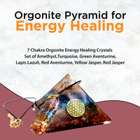 Real Crystal Orgone Chakra Pyramid - Seven Chakra Orgone Pyramid - Orgonite Pyramid for Energy Healing - Orgonite Kit - Protection With Seven Chakra Orgonite Necklace