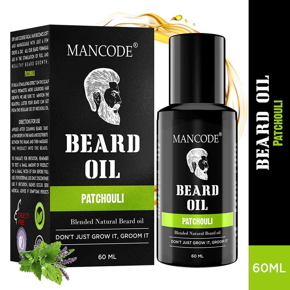 Mancode Beard Growth Oil for Men - 60ml More Beard Growth, With Patchouli Natural Oils including Vitamin E, Nourishment & Strengthening, No Harmful Chemicals