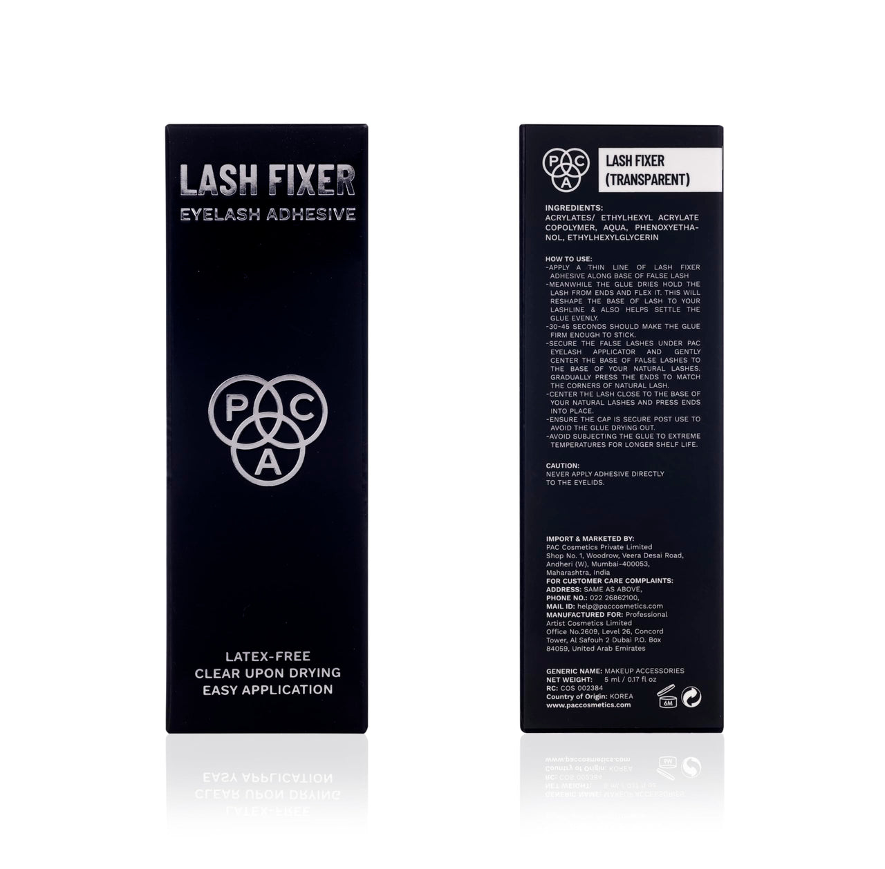 PAC Lash Fixer (Eyelash Adhesive) Transparent | Waterproof & Quick-dry Invisible Eye Lash Glue Works with Synthetic & natural fiber Lashes | Non-Toxic & Non-allergic for All Skin Types