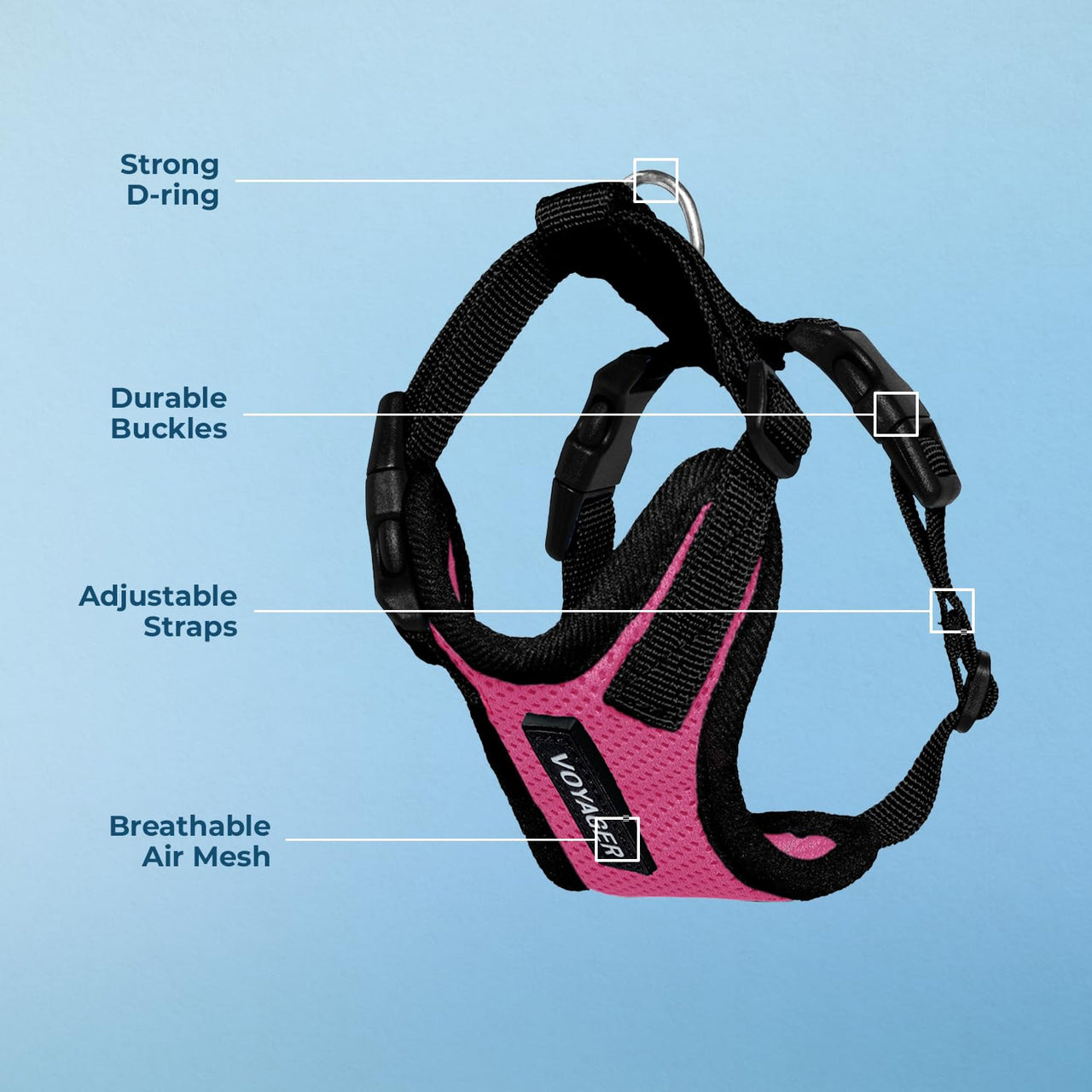 Voyager Step-in Lock Pet Harness - All Weather Mesh, Adjustable Step in Harness for Cats and Dogs by Best Pet Supplies - Fuchsia/Black Trim, XL
