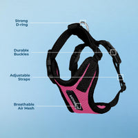 Voyager Step-in Lock Pet Harness - All Weather Mesh, Adjustable Step in Harness for Cats and Dogs by Best Pet Supplies - Fuchsia/Black Trim, XL