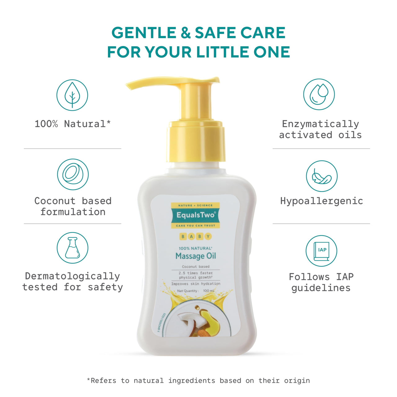 EQUALSTWO Nourishing Baby Massage Oil 100ml, 100% Natural Non-Greasy Moisturizing Baby Oil for New Born, Strengthen Muscles & Bones, All Skin Types, Hypoallergenic, Dermatologically Tested, Pack of 1