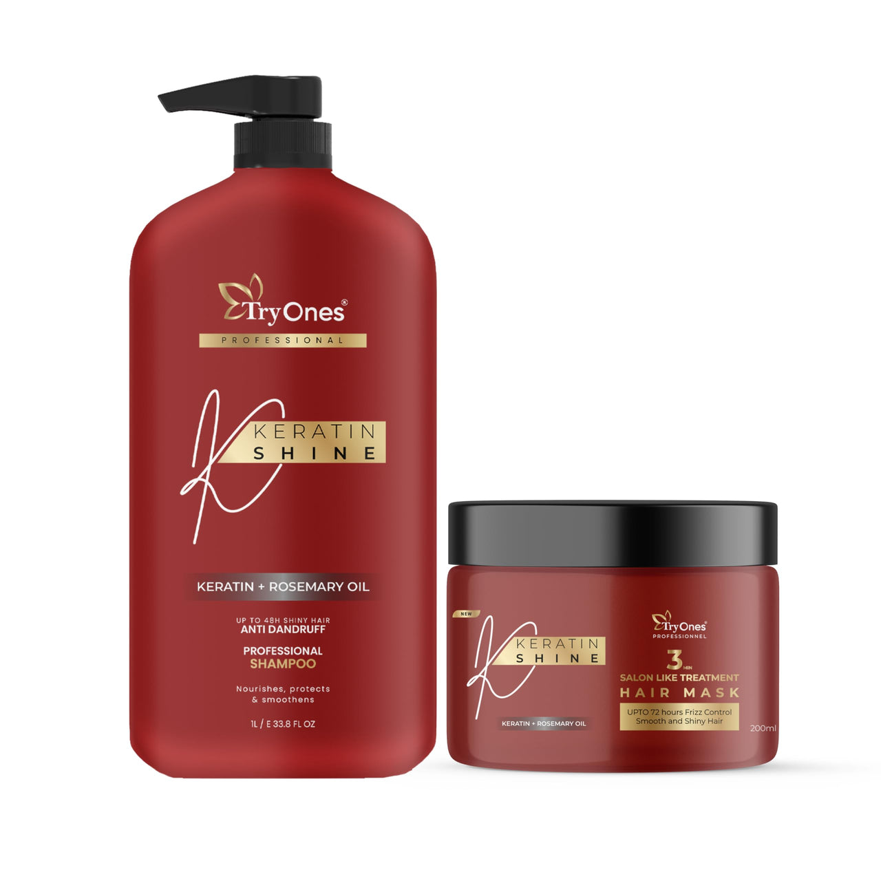 TryOnes Keratin Shampoo and Hair Mask Combo for Smooth and Shiny Hair Long Lasting Anti Dandruff Shampoo and Frizz Control Hair Mask Deep Repair and Salon Like Treatment for All Hair Types