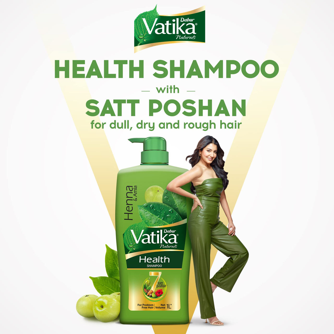 Dabur Vatika Health Shampoo - 1L | With 7 natural ingredients | For Smooth, Shiny & Nourished Hair | Repairs Hair damage, Controls Frizz | For All Hair Types | Goodness of Henna & Amla