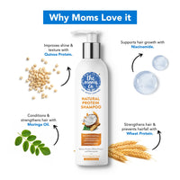 The Moms Co. Natural Protein Shampoo for Strong Hair With Hydrolyzed Silk & Wheat Proteins | Controls Hair Fall, Reduces Dryness & Frizz | Shampoo For Women & Men | Chemical & Sulphate Free - 200ml