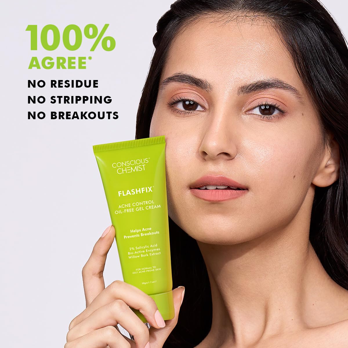 Conscious Chemist® 2% Salicylic Acid Cream | 50g | Acne Spot Corrector | Moisturizer for Oily Acne Prone Skin, Face Cream for Men & Women, Overnight Acne & Oil Control, Itchiness & Redness, Non greasy Gel Cream - Flashfix