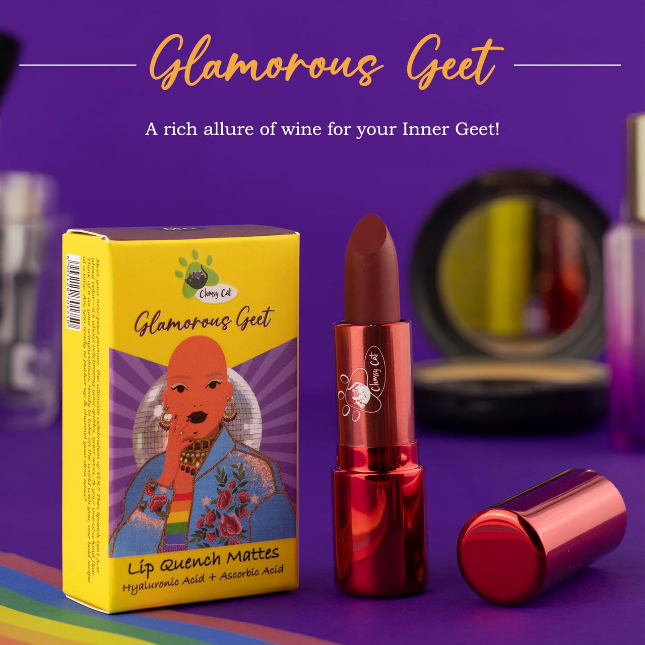 Clumsy Cat Glamorous Geet Matte Lipstick – Wine Shade | Long Lasting, Waterproof, Smudge-Proof & Non-Sticky | Burgundy Wine Lipstick for Women & Dusky Skin | Bold Daily Use Lip Color for Office, Party & College