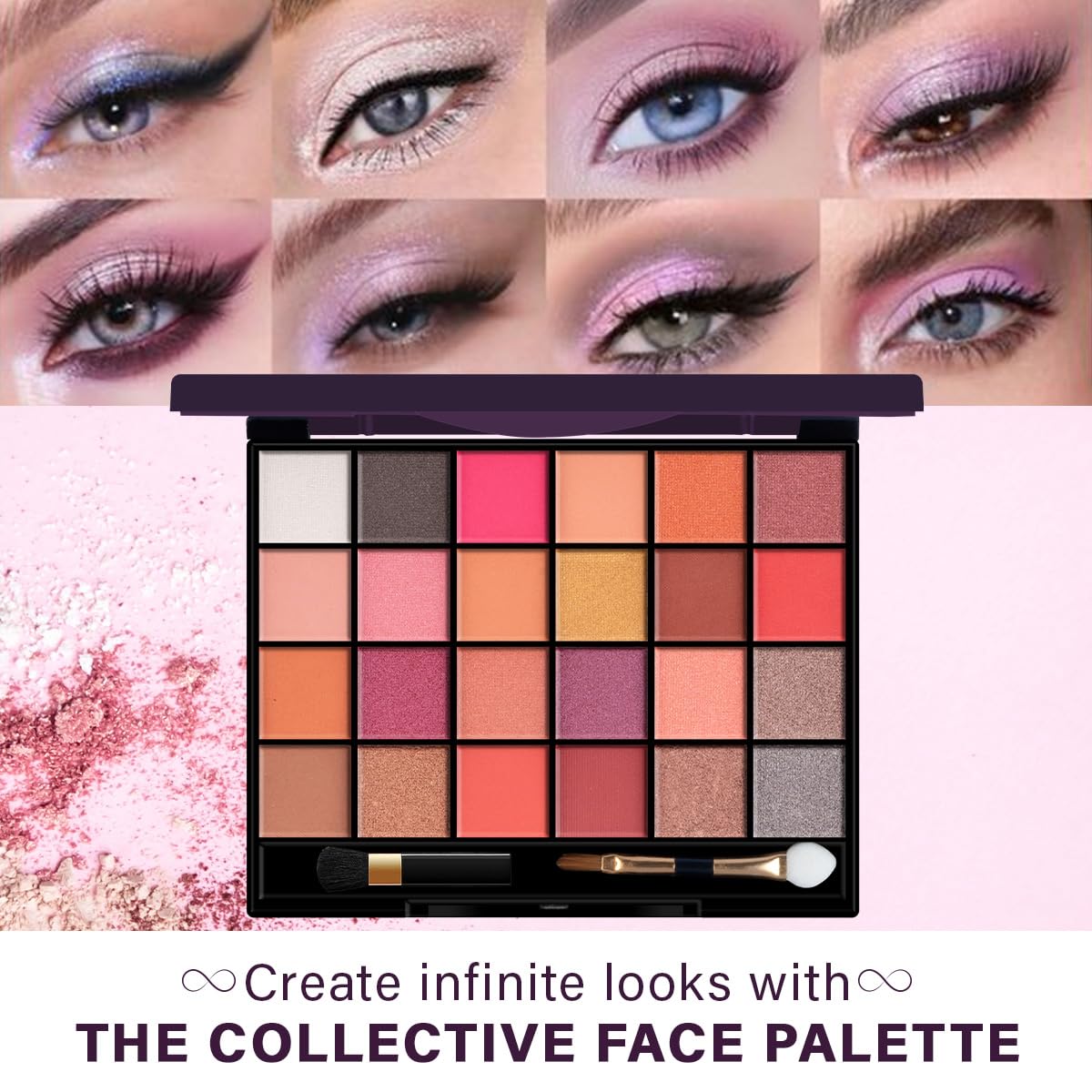 Hilary Rhoda The Collective Face Palette | 3 Cream Lip glosses | 3 Eyebrow Colours | Highlighter | Contour & Blush | 24 Eyeshadow | Highly Pigmented Face Palette | Blends Easily | 55g (Multi-2)