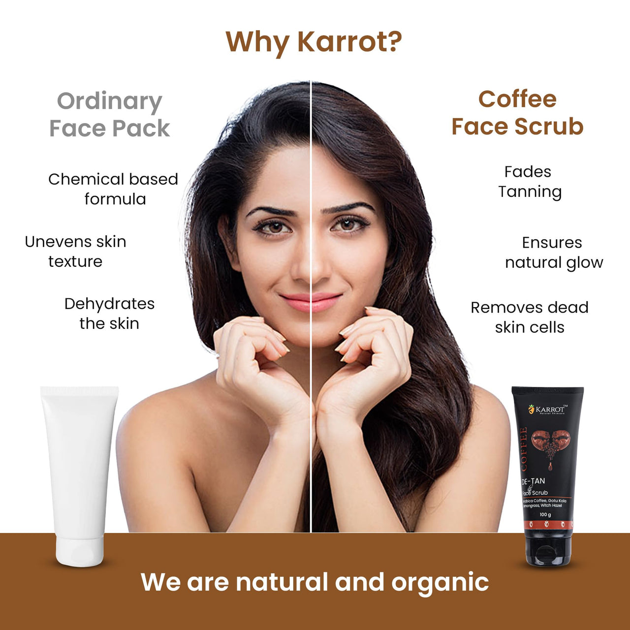 Karrot Natural Skincare Coffee Scrub, Fades Tan, Blackhead Removal Cream, Exfoliates Dead Cells, Anti Inflammatory, Made with Gotu Kola and Lemongrass, For Men and Women, All Skin Types, 100gms