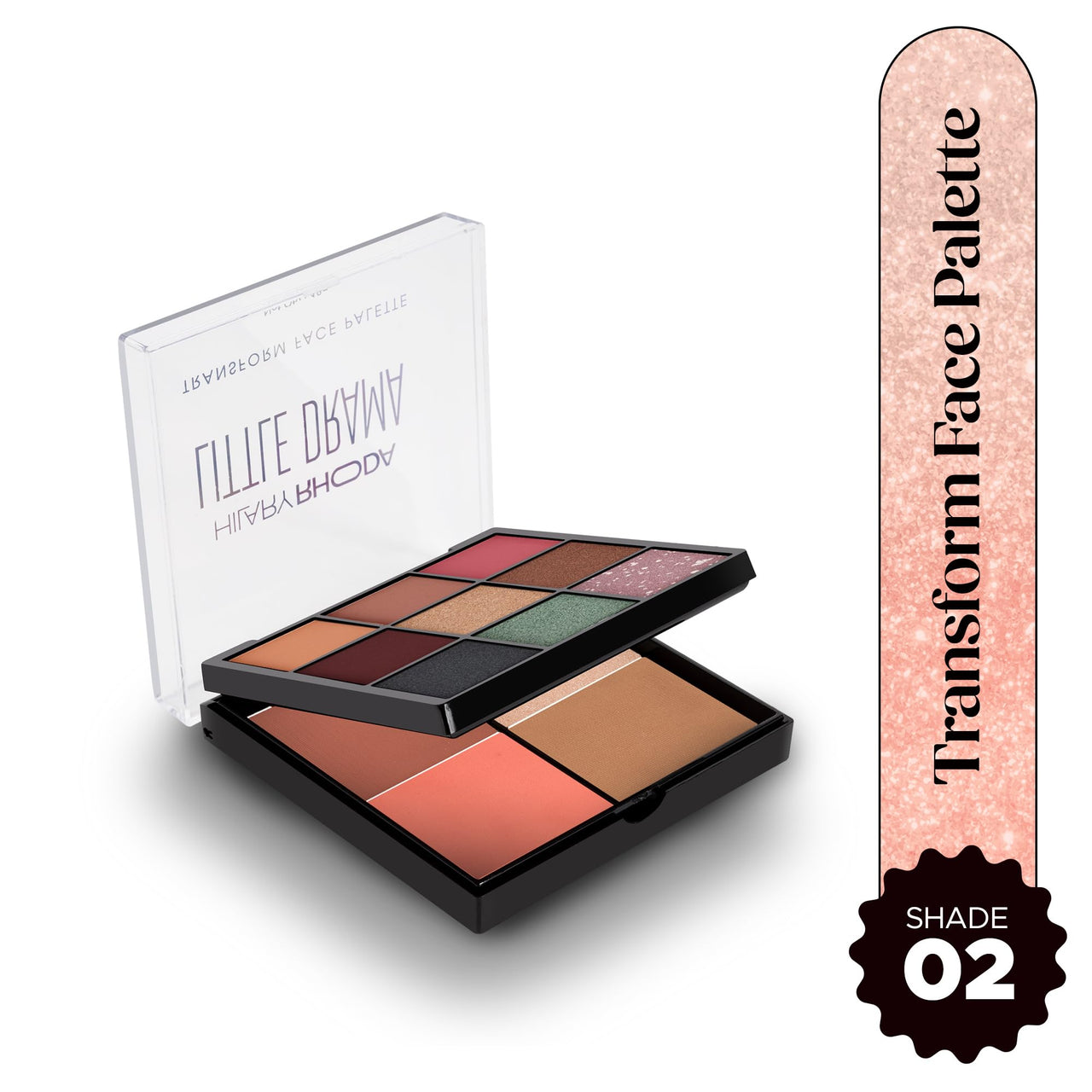 Hilary Rhoda Transform Face Palette | 9 Eyeshadows | 2 Blushes | Highlighter & Contour | Highly Pigmented | Available in 2 Variants | Matte & Shimmer Finish | All-in-One Kit | 18g (Little Drama - Shade 02)