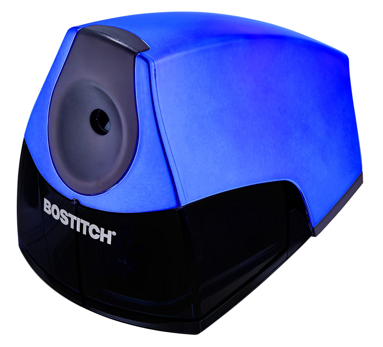 Bostitch Personal Electric Pencil Sharpener, Powerful Stall-Free Motor, High Capacity Shavings Tray, Blue Chrome Metallic Metallic Blue Pencil Sharpner