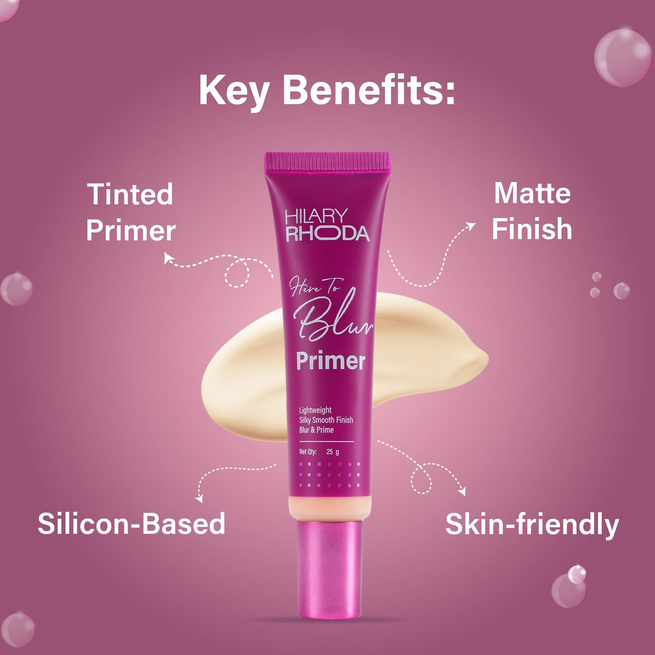 Hilary Rhoda Here to Blur Primer | Tinted & Silicon-Based | Water Resistant Primer | Matte Finish & Blurs Pores | Oil Control & Lightweight | 25g