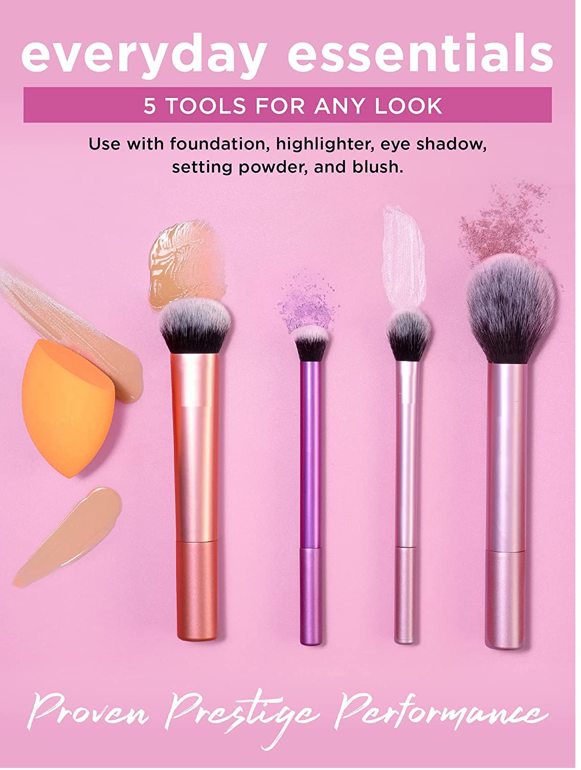 URBANMAC Artist Essentials Complete Face Makeup Brush Set for Makeup Artist Inspired Looks, 5 Count (Pack of 1) MULTICOLOR
