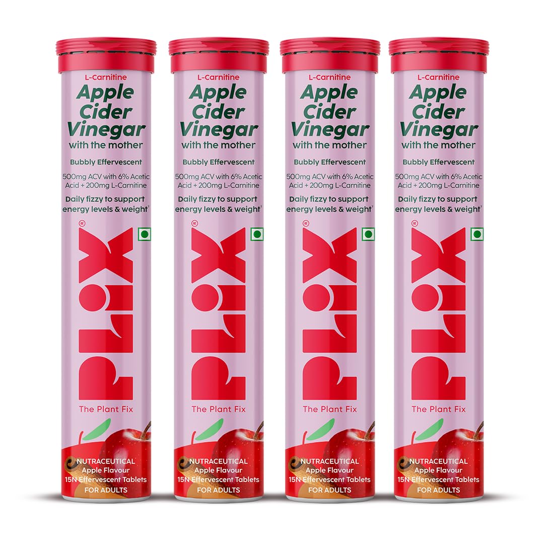 The Plant Fix Plix L-Carnitine ACV Effervescent Tablets Helps To Turn Food Into Energy | 15 capsules, Pack Of 4, 4 count