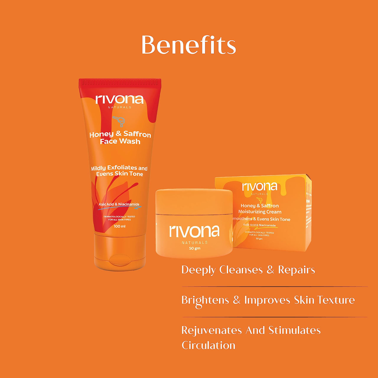 Rivona Naturals Honey & Saffron Face Wash (100 ml) + Honey & Saffron Face Cream (50 gm) Combo For Healthy, Fresh and Glowing Skin